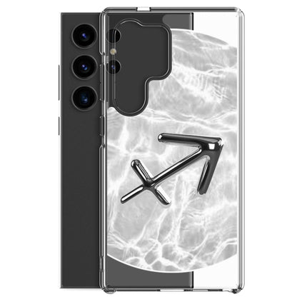 Zodiac Sagittarius Samsung Phone Case featuring a stylish ripple marble design and archer symbol, perfect for cosmic vibes.