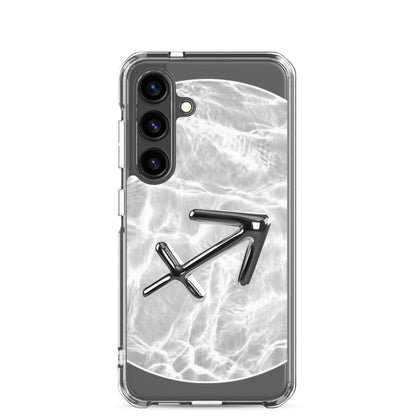 Zodiac Sagittarius Samsung phone case with ripple marble design and archer symbol for stylish protection.