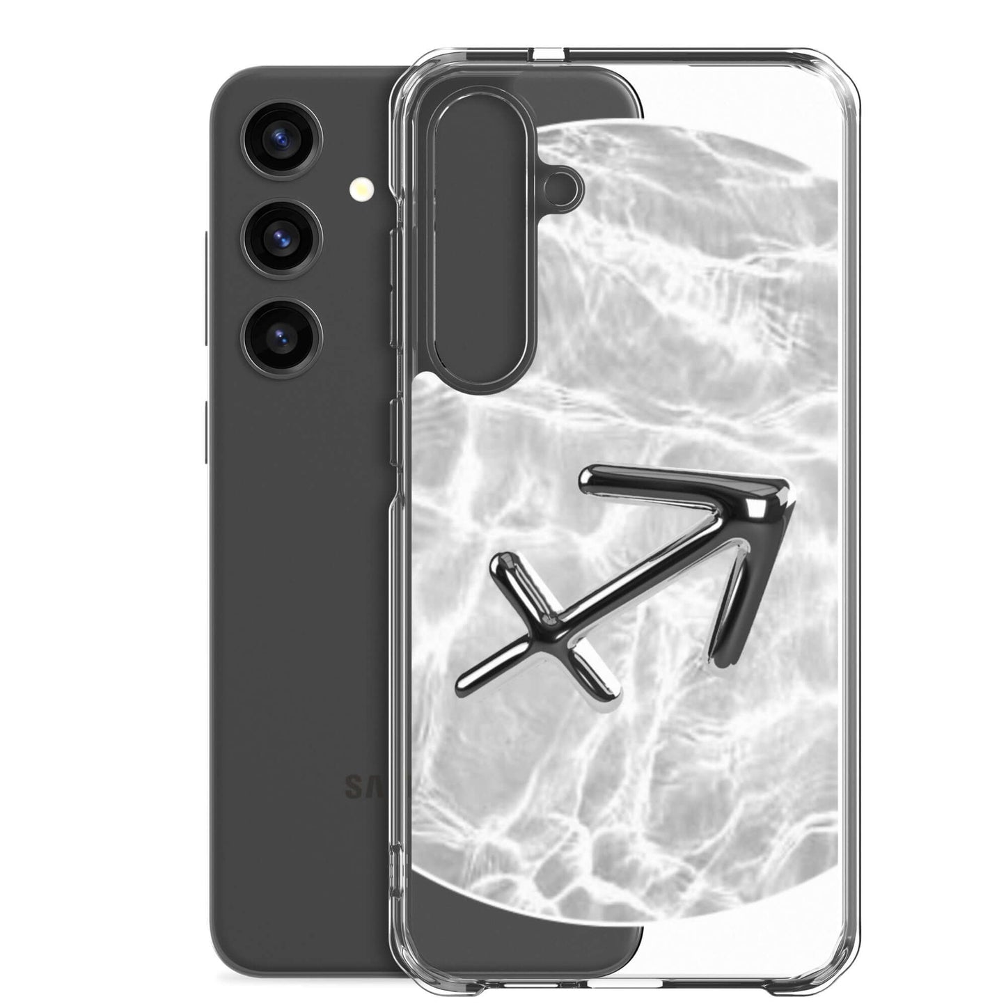 Zodiac Sagittarius Samsung Phone Case with Ripple Marble design, showcasing bold archer symbol stylishly.