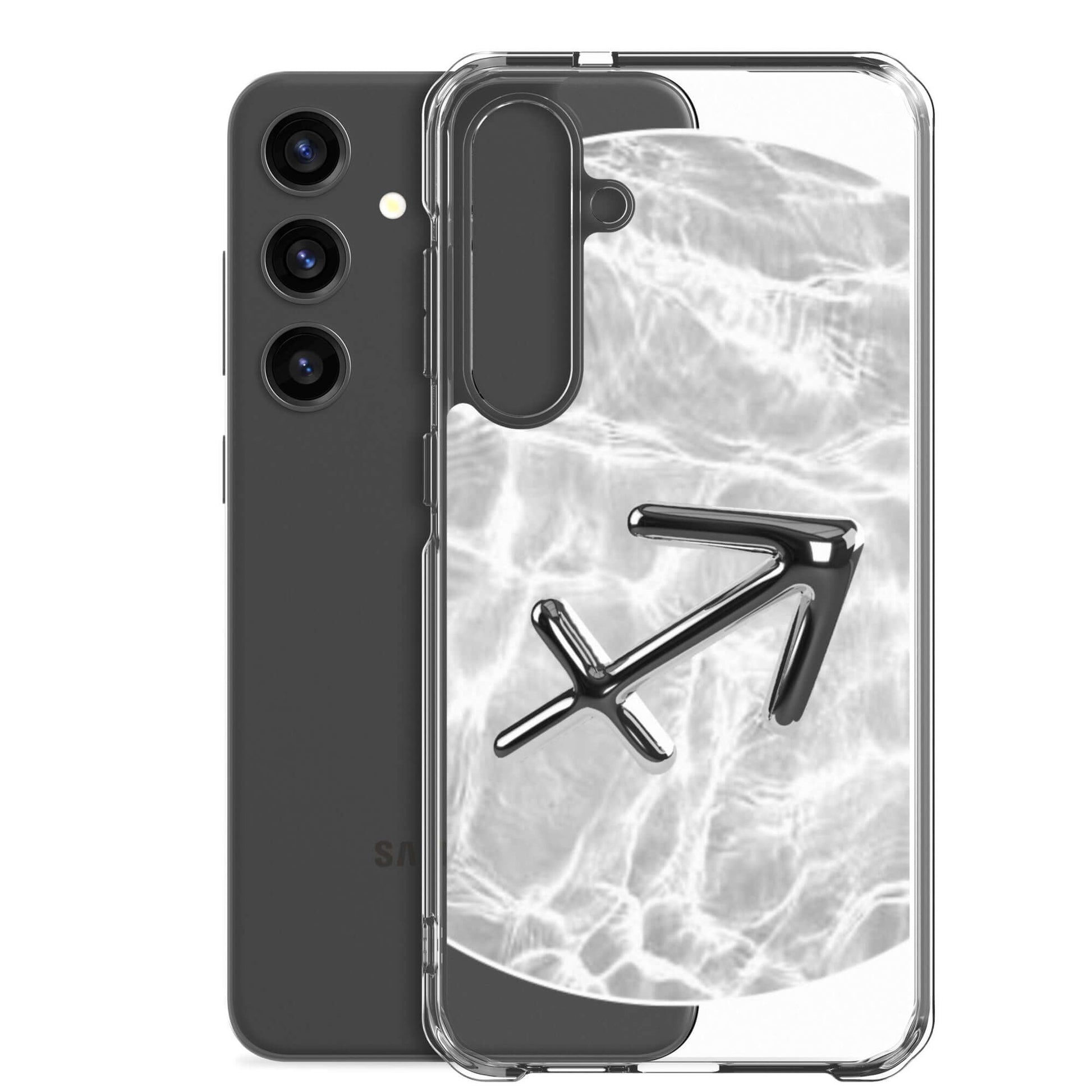 Zodiac Sagittarius Samsung Phone Case with Ripple Marble design, showcasing bold archer symbol stylishly.