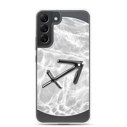 Zodiac Sagittarius Samsung Phone Case features Ripple Marble design with archery symbol on a sleek background.