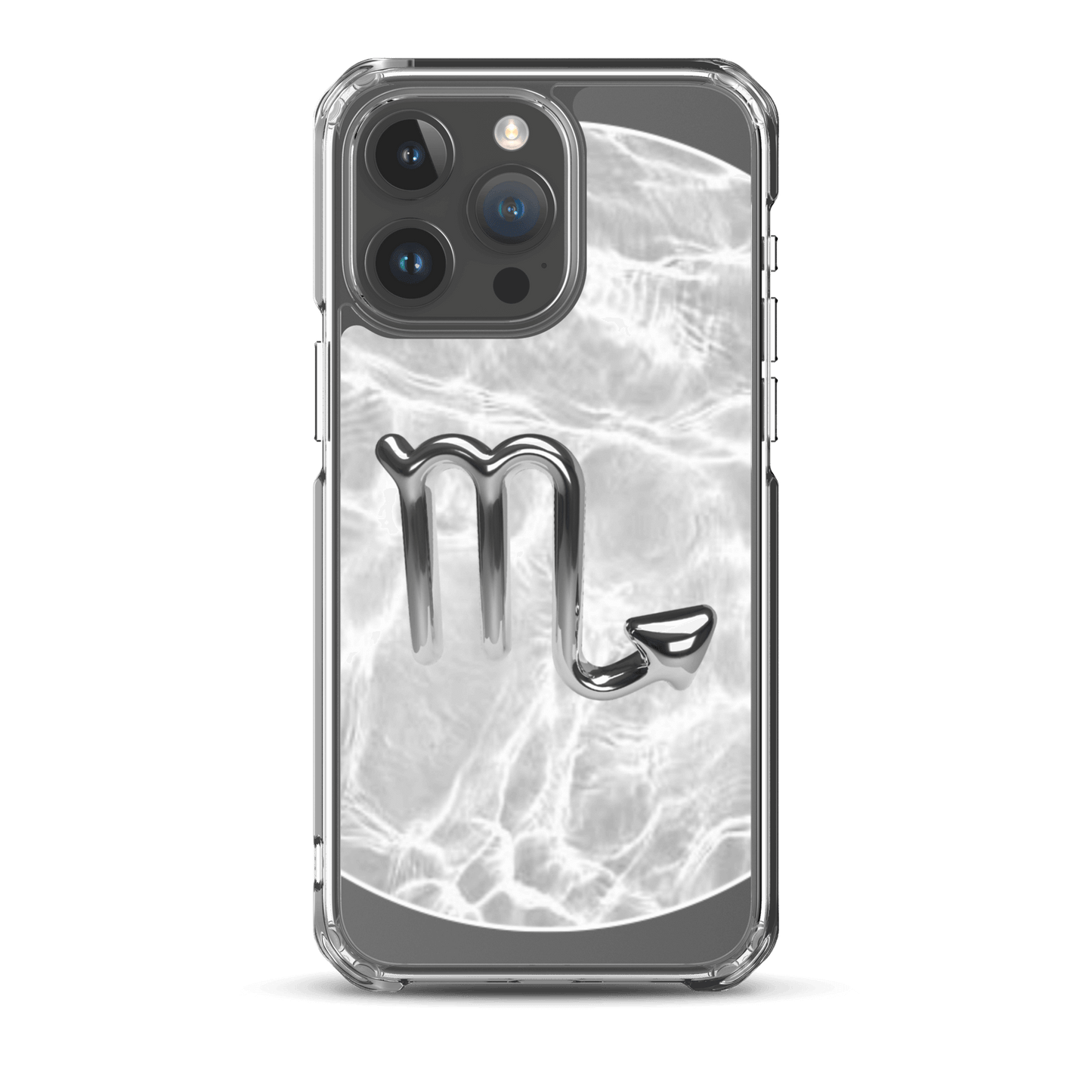 Zodiac Scorpio Magsafe clear iPhone case with marble metallic design, showcasing cosmic style and protection.