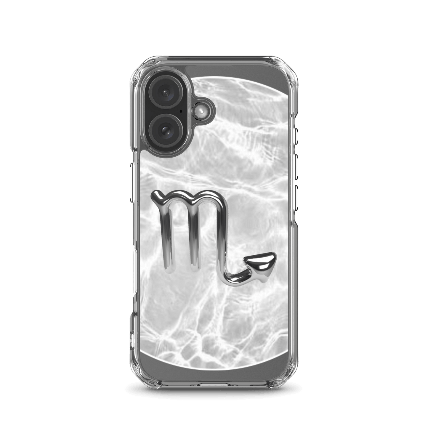 Zodiac Scorpio Magsafe iPhone case with metallic design over marble pattern, stylish and protective.