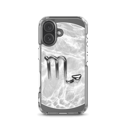Zodiac Scorpio Magsafe iPhone case with metallic design over marble pattern, stylish and protective.