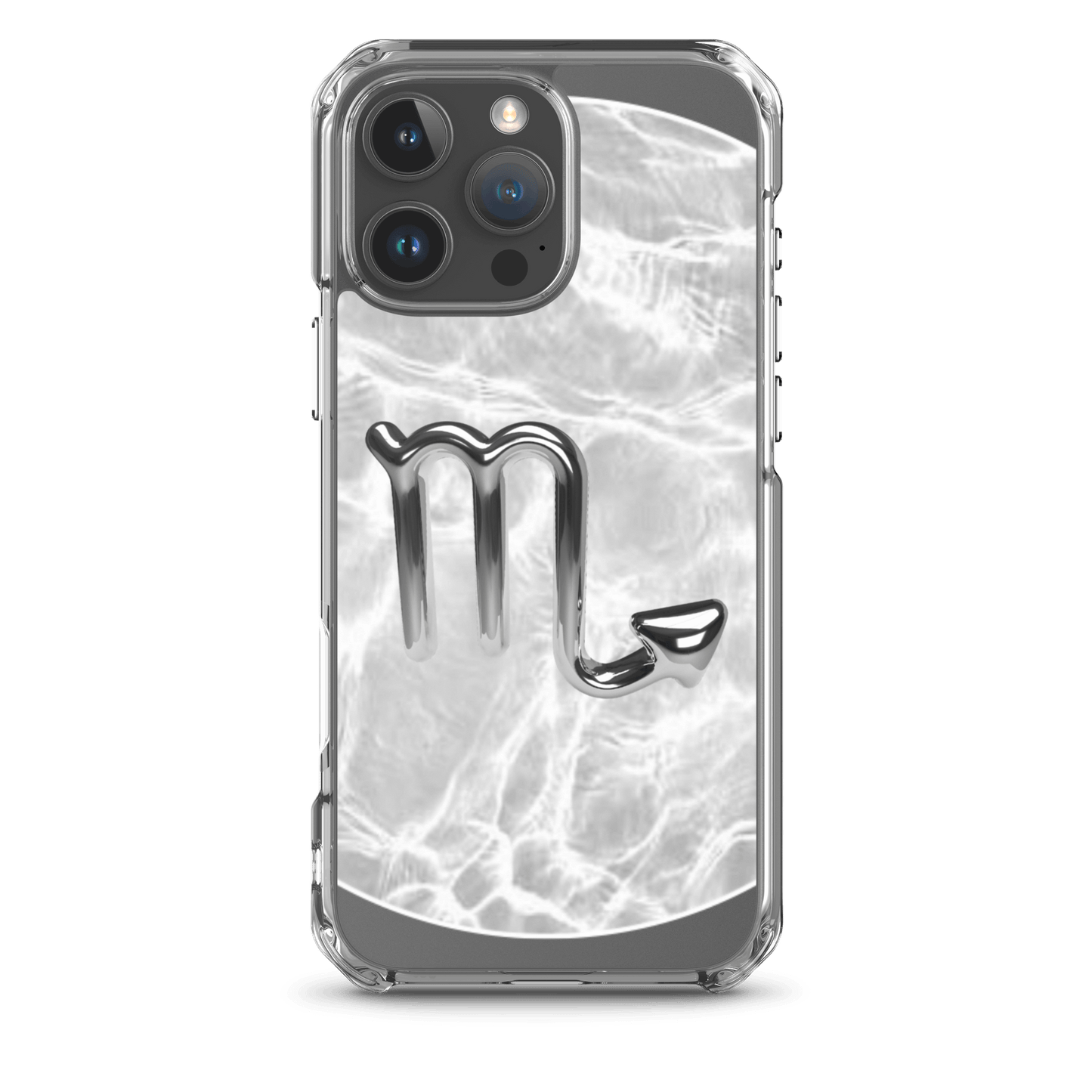 Zodiac Scorpio Magsafe clear iPhone case with metallic design on marble pattern for cosmic style and protection.
