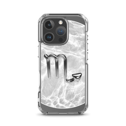 Zodiac Scorpio Magsafe iPhone case with metallic design on marble-inspired background.