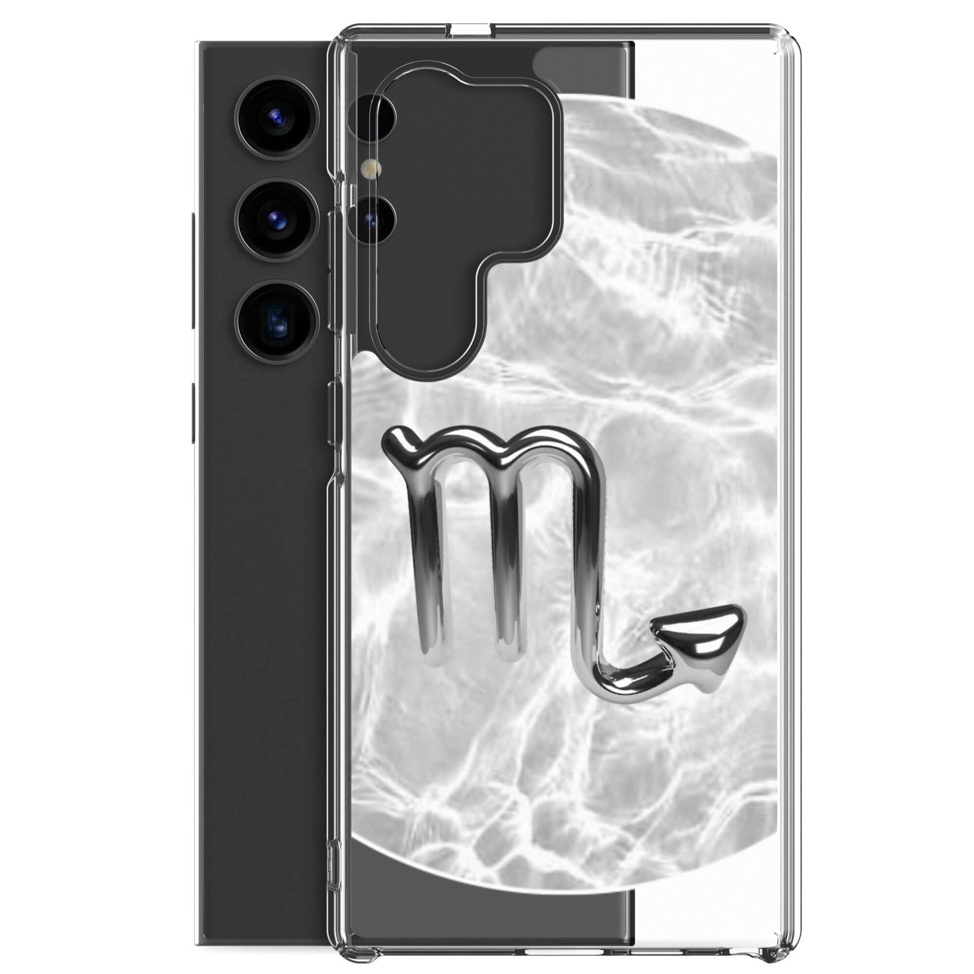 Zodiac Scorpio Samsung Phone Case – Ripple Marble design with polished scorpion symbol and water reflection effect.