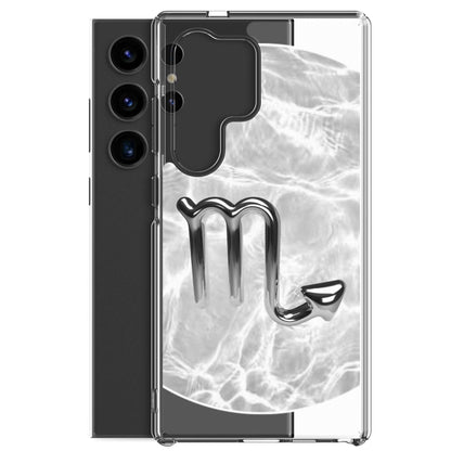 Zodiac Scorpio Samsung Phone Case – Ripple Marble design with polished scorpion symbol and water reflection effect.