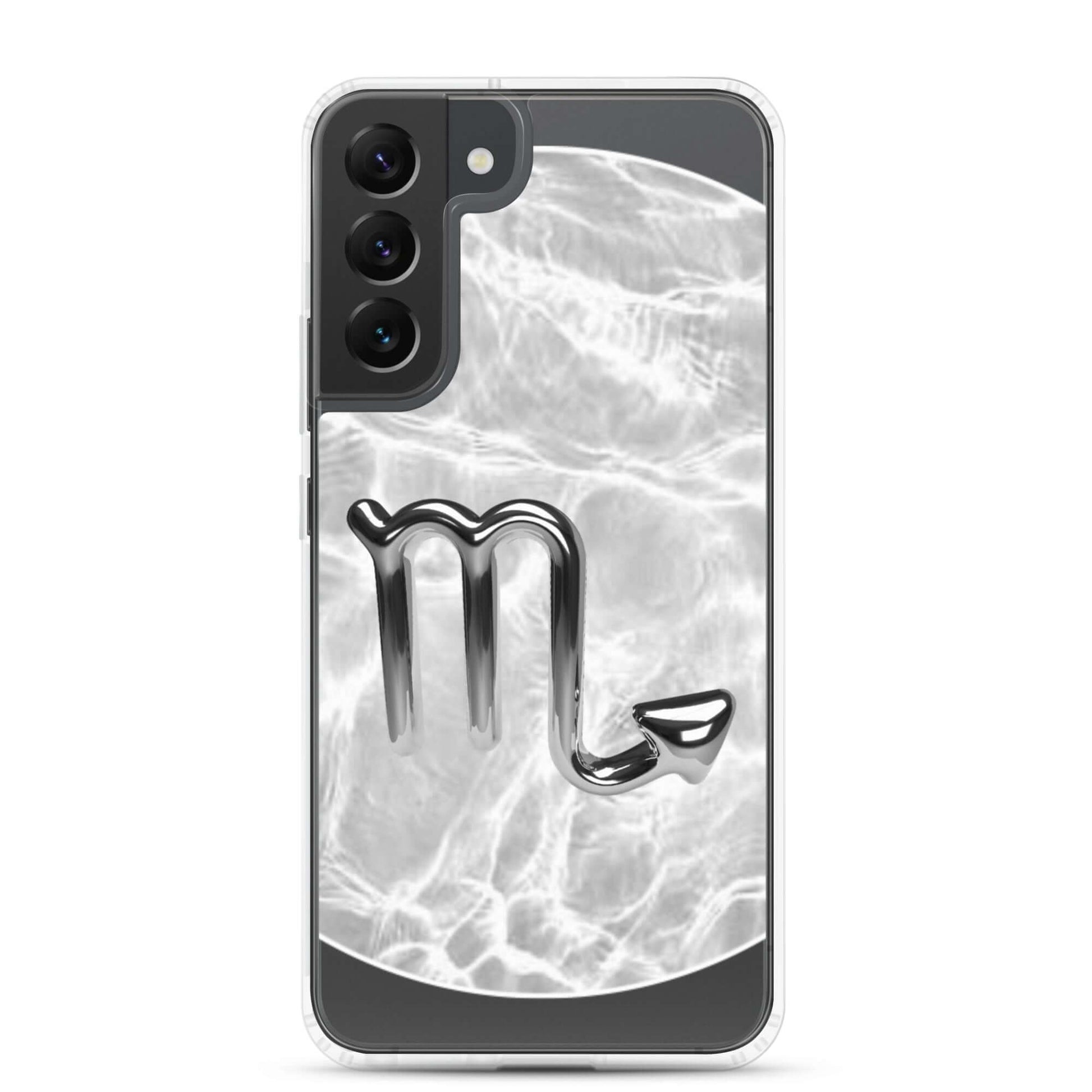 Zodiac Scorpio Samsung phone case with ripple marble design, showcasing scorpion symbol and sleek protection.