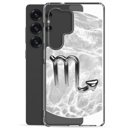 Zodiac Scorpio Samsung Phone Case with Ripple Marble design, showcasing a stylish silver Scorpio symbol.