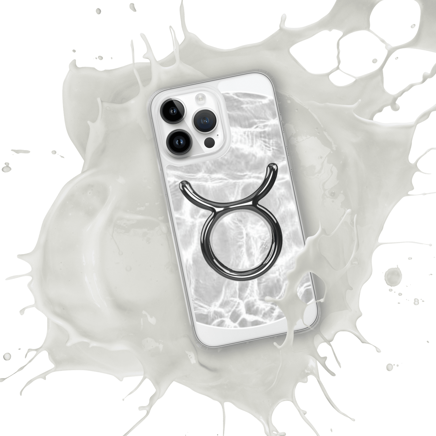 Zodiac Taurus Magsafe clear iPhone case with marble metallic design, showcasing elegant Taurus symbol.