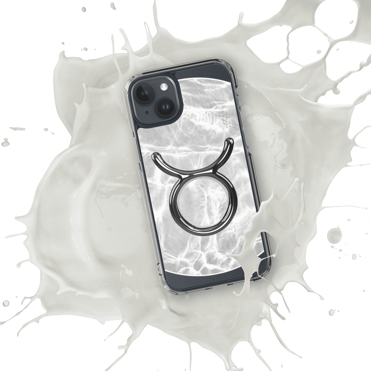 Zodiac Taurus Magsafe Clear iPhone case with marble metallic design, showcasing elegance and protection.