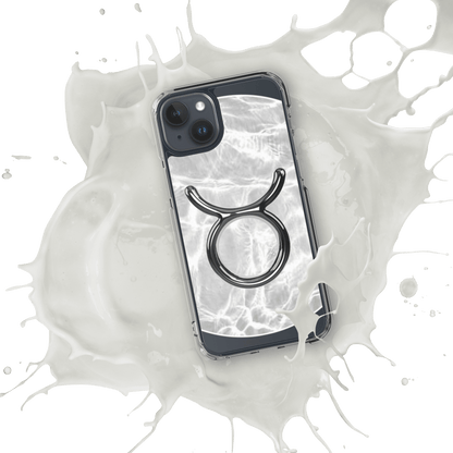 Zodiac Taurus Magsafe Clear iPhone case with marble metallic design, showcasing elegance and protection.