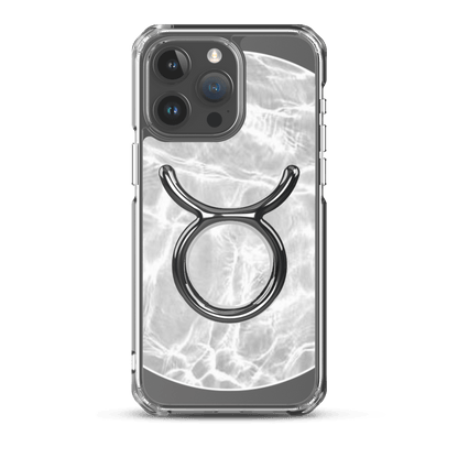 Zodiac Taurus Magsafe clear iPhone case featuring marble metallic design with a sleek finish.
