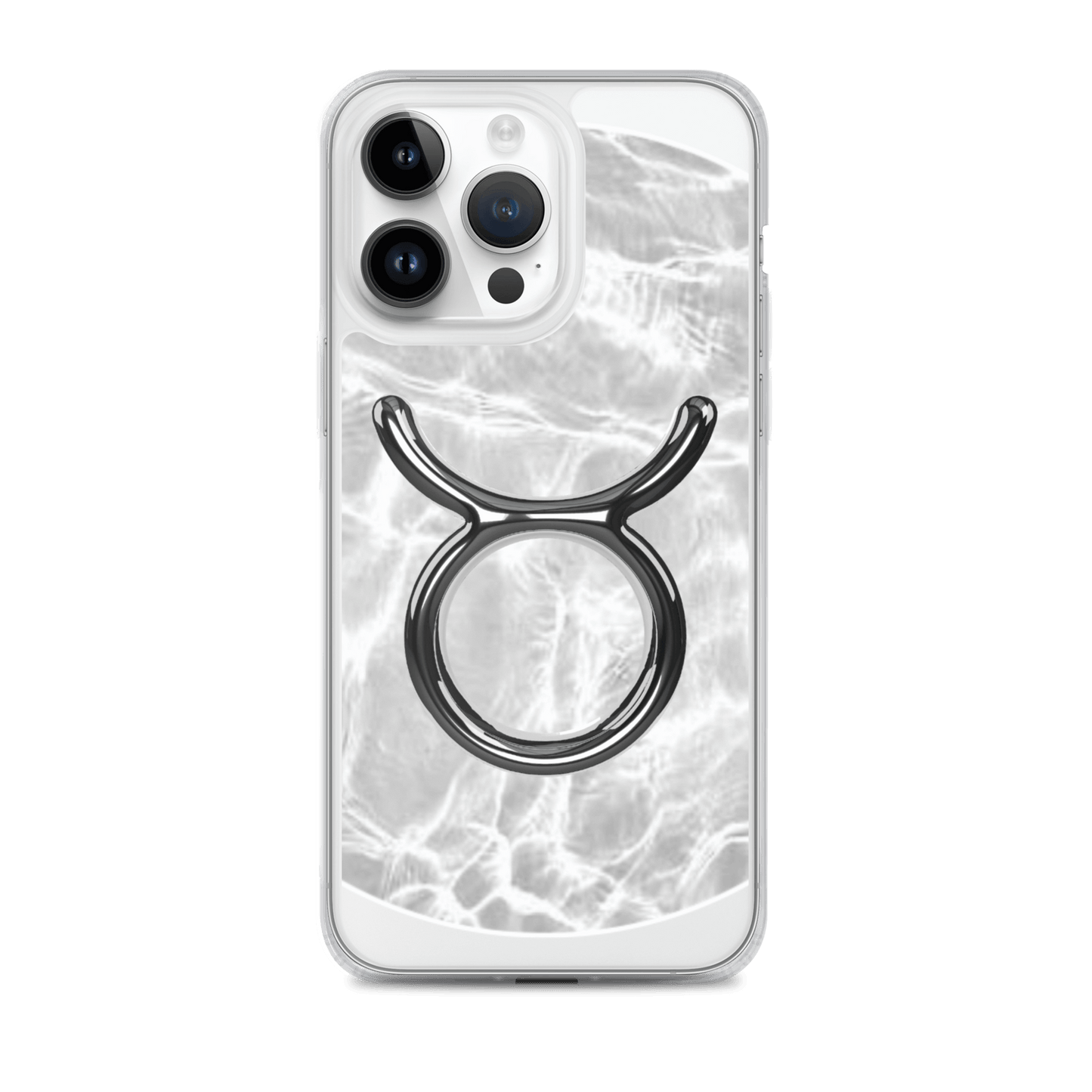 Zodiac Taurus Magsafe Clear iPhone Case with marble metallic design and sleek matte finish.