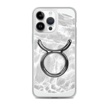 Zodiac Taurus Magsafe Clear iPhone Case with marble metallic design and sleek matte finish.