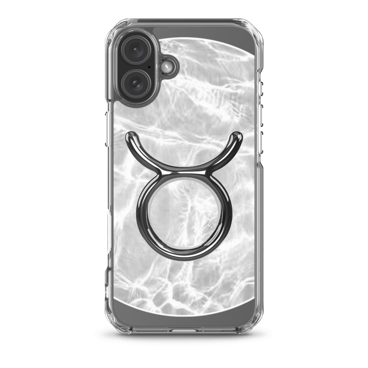 Zodiac Taurus Magsafe Clear iPhone Case with marble metallic design for stylish phone protection.