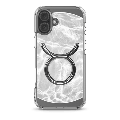 Zodiac Taurus Magsafe Clear iPhone Case with marble metallic design for stylish phone protection.