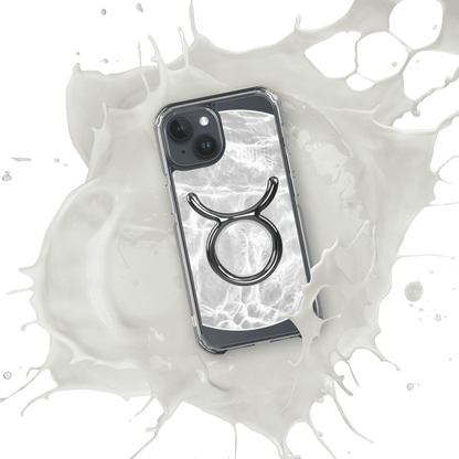 Zodiac Taurus MagSafe clear iPhone case with marble metallic design, showcasing elegance and strength.
