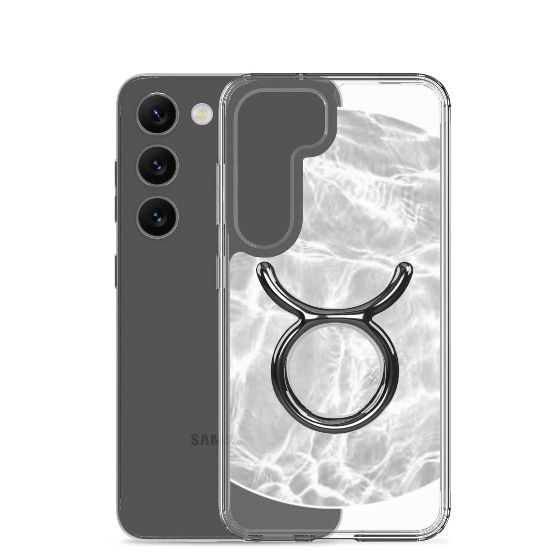 Zodiac Taurus Samsung Phone Case with ripple marble finish, featuring the Taurus symbol, stylish and protective design.