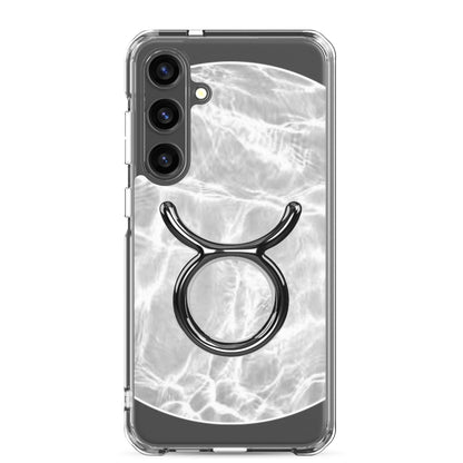 Zodiac Taurus Samsung Phone Case with ripple finish, silver mist, and Taurus symbol for stylish protection.