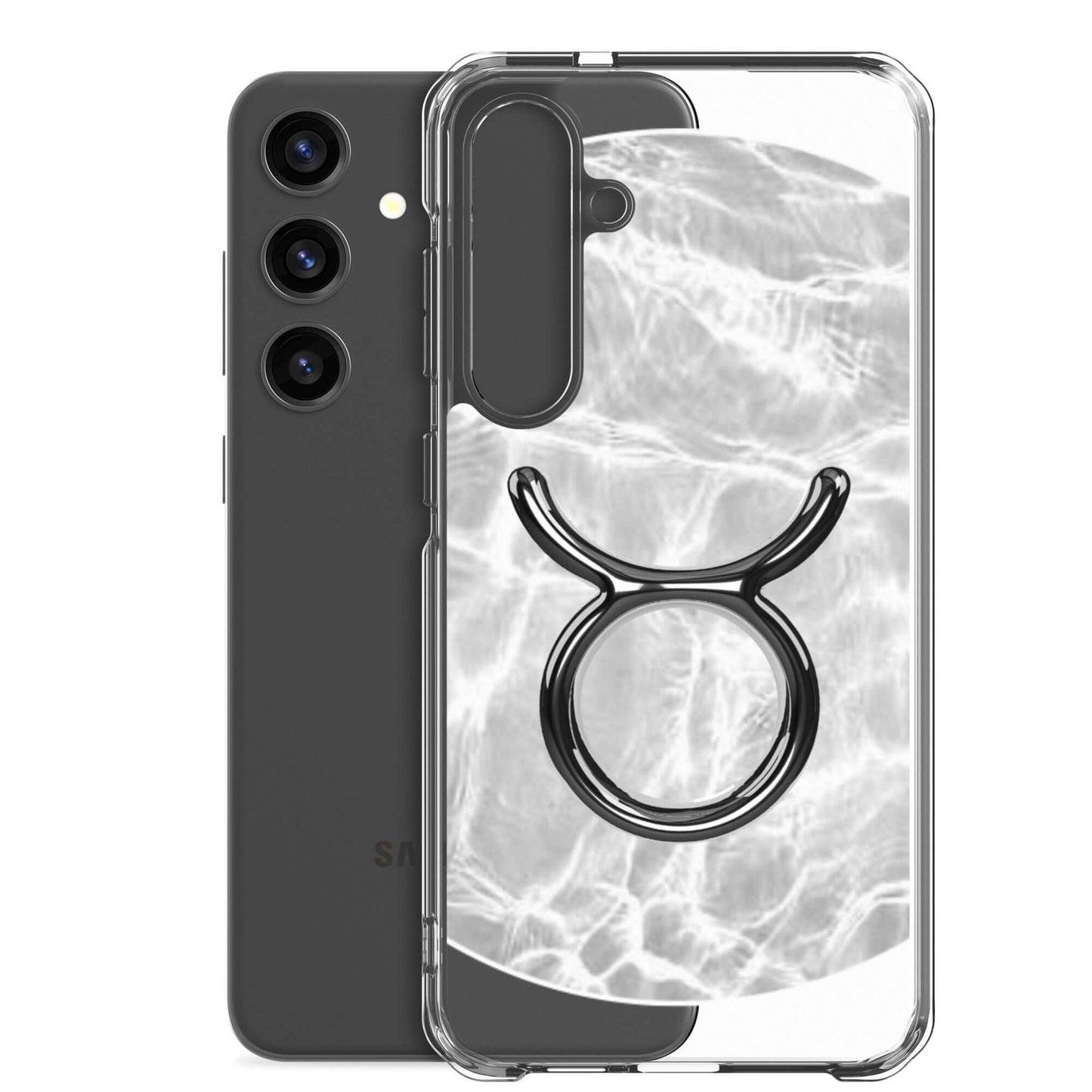 Zodiac Taurus Samsung Phone Case with ripple marble design and Taurus symbol, perfect for stylish protection.