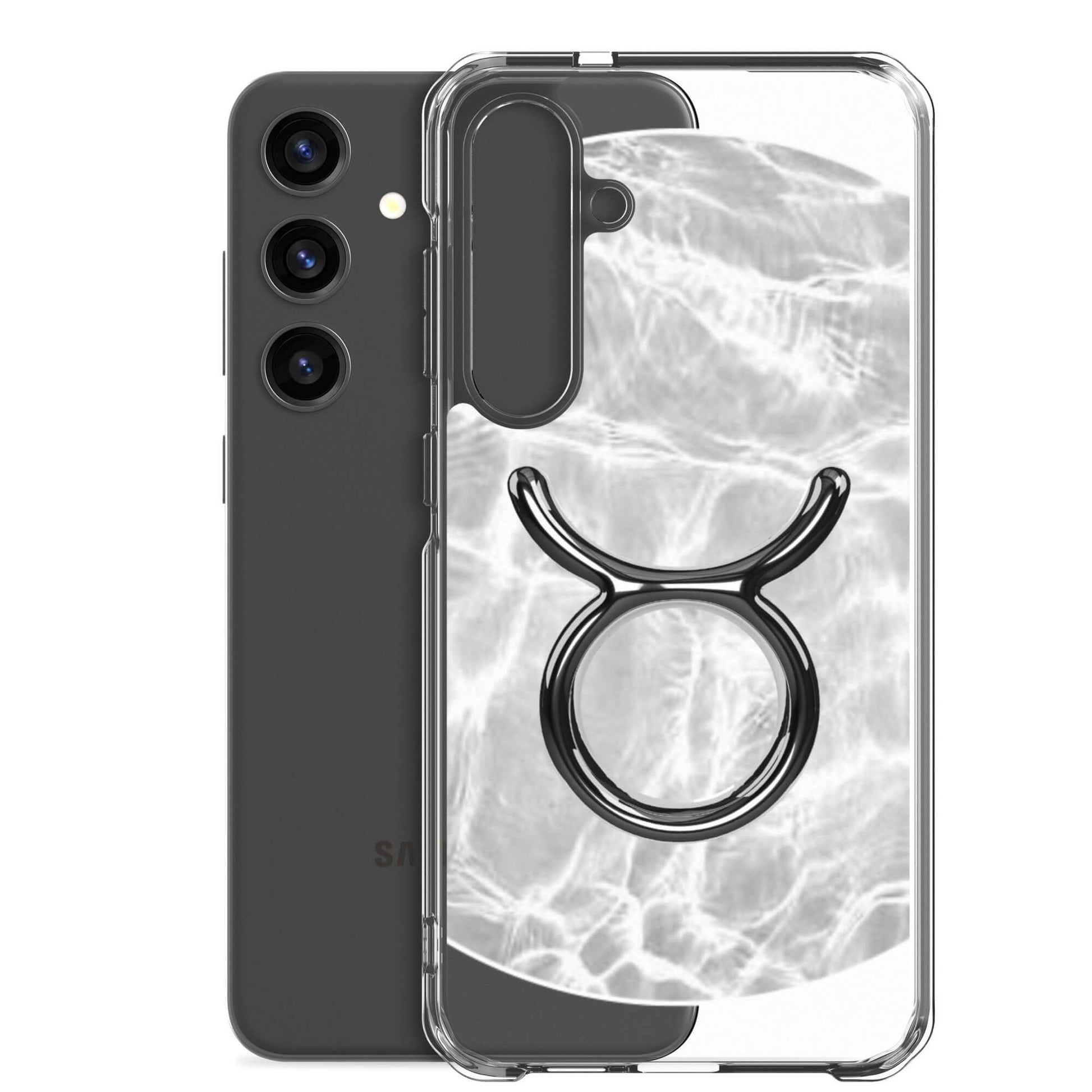 Zodiac Taurus Samsung Phone Case with ripple marble design and Taurus symbol, perfect for stylish protection.