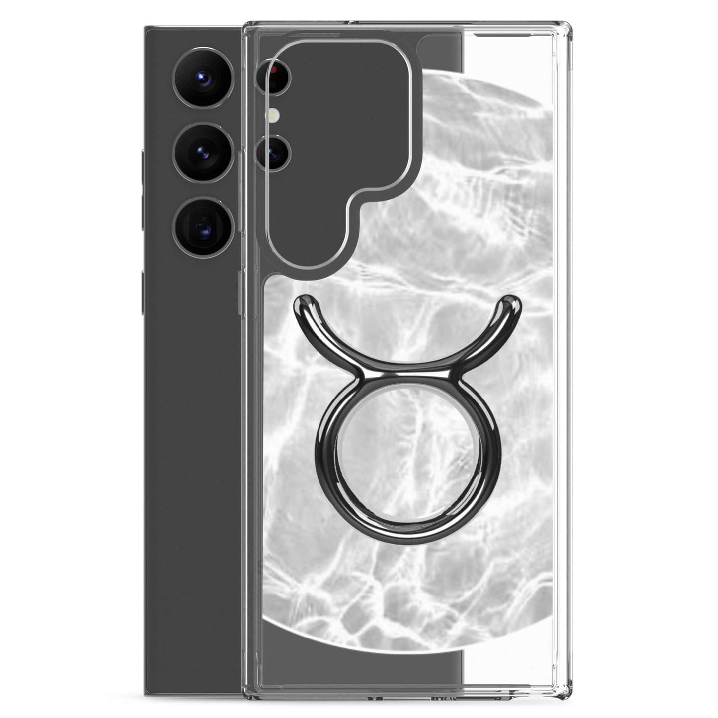 Zodiac Taurus Samsung phone case with ripple marble finish and bull symbol, showcasing a stylish design for Taurus fans.
