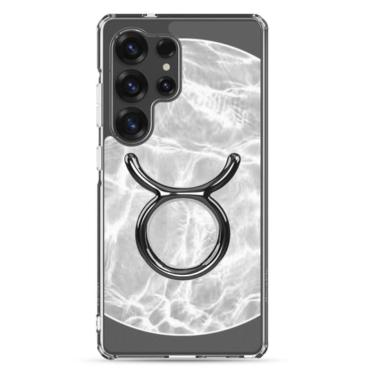 Zodiac Taurus Samsung Phone Case with ripple marble finish, featuring Taurus symbol on a sleek design.
