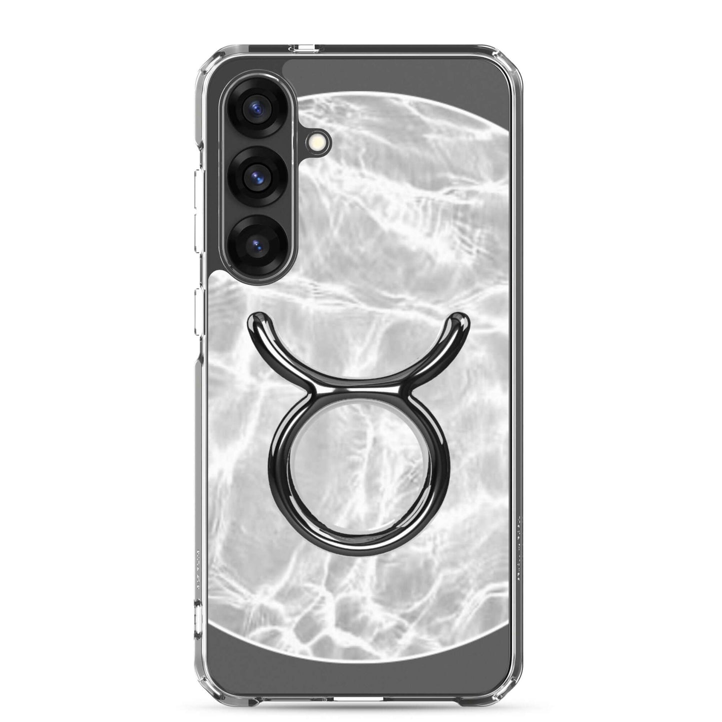 Zodiac Taurus Samsung Phone Case with ripple marble finish, featuring a sleek bull symbol and flexible design.