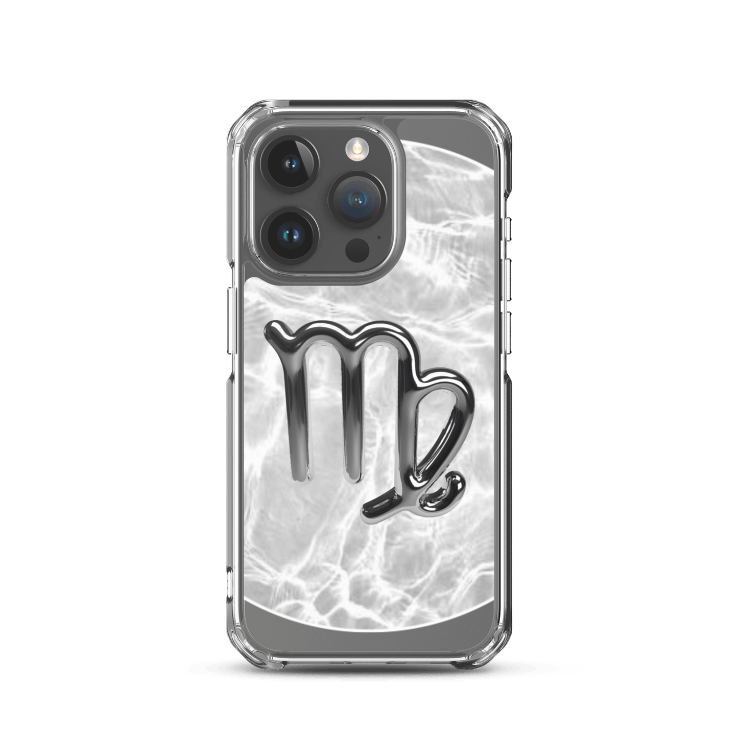 Zodiac Virgo iPhone case with marble metallic design, showcasing clarity and elegance for cosmic phone protection.