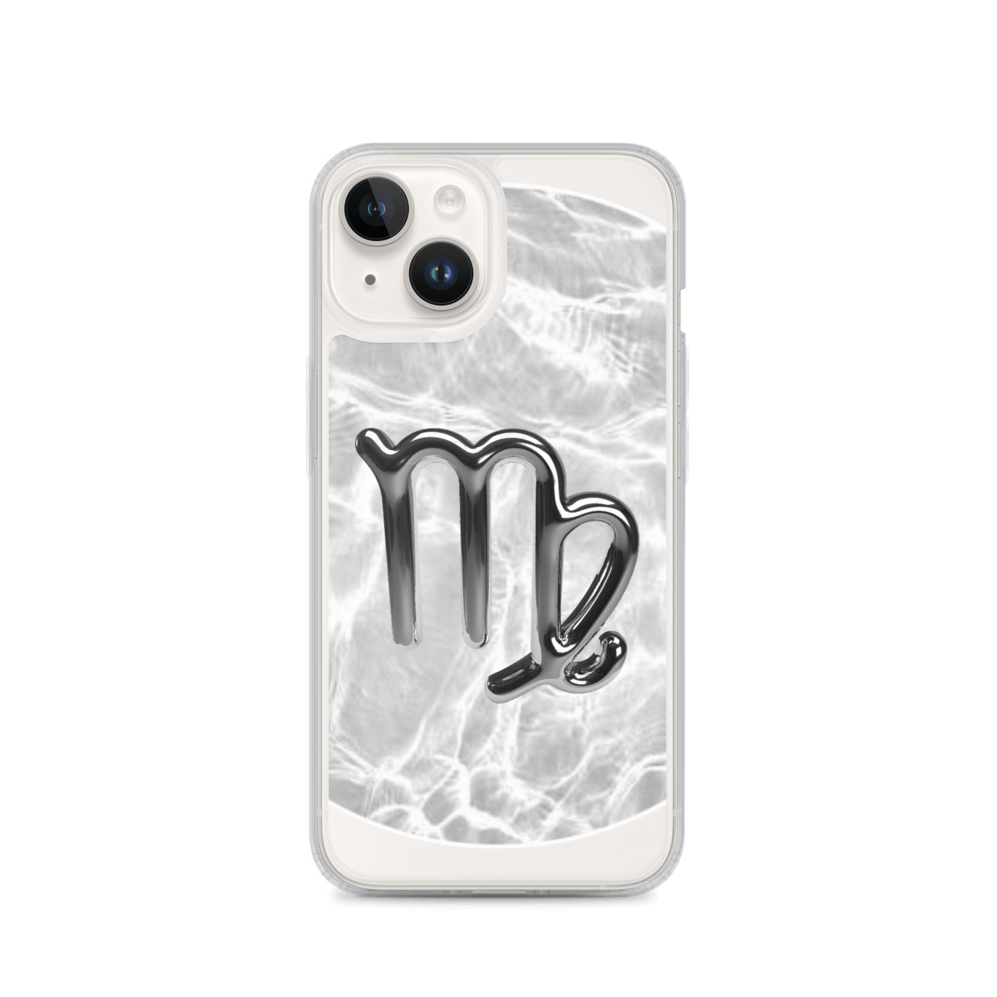 Zodiac Virgo MagSafe clear iPhone case with marble metallic design for cosmic style and protection.