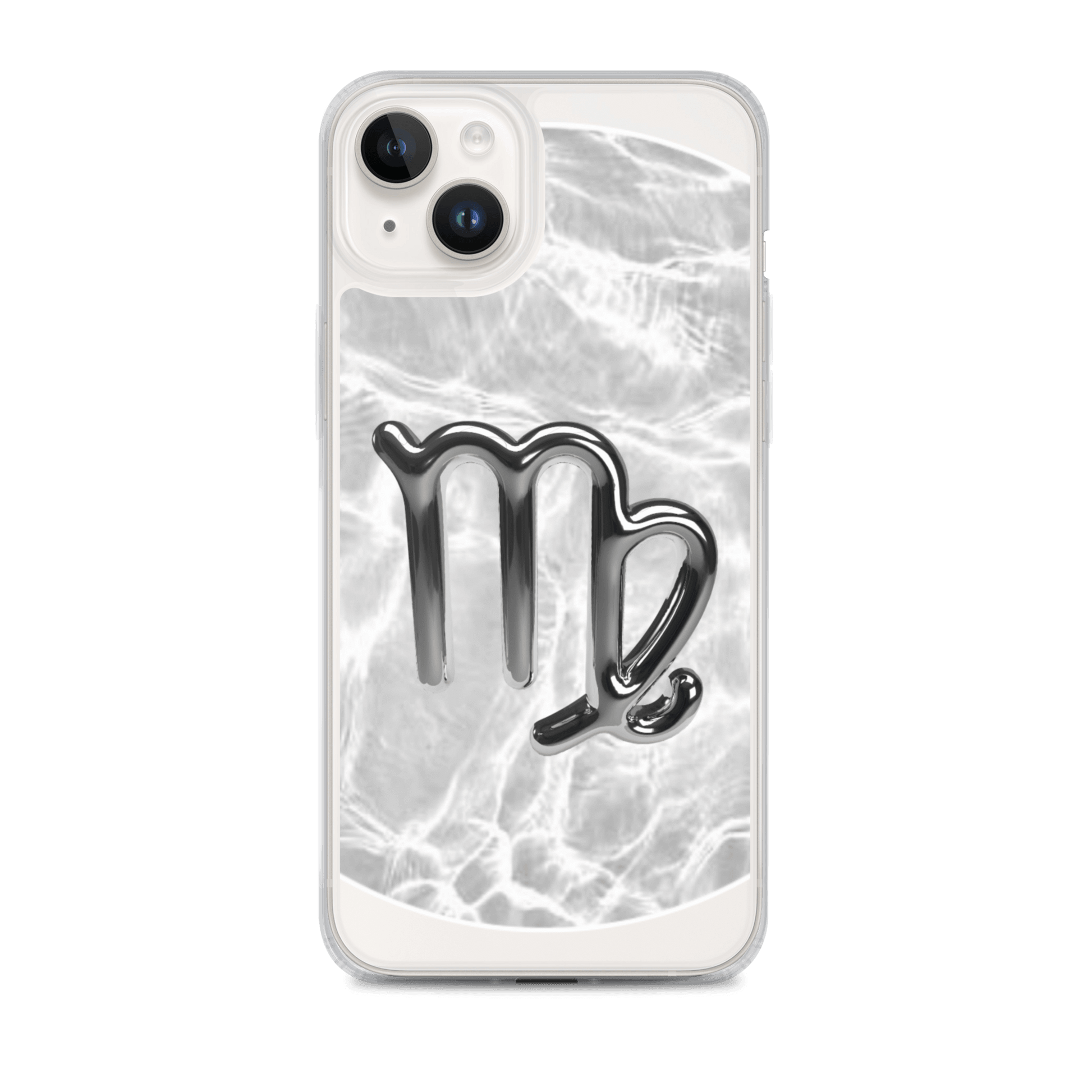 Zodiac Virgo Magsafe Clear iPhone Case with Marble Metallic Design protecting phone with cosmic elegance.