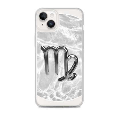 Zodiac Virgo Magsafe Clear iPhone Case with Marble Metallic Design protecting phone with cosmic elegance.