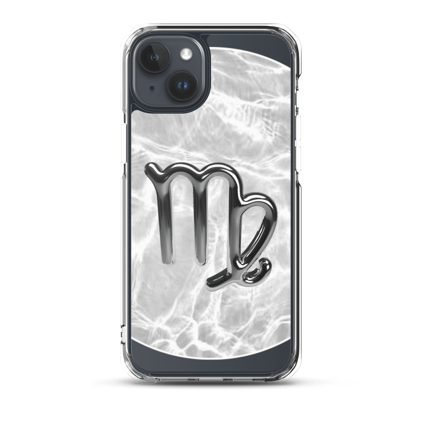 Zodiac Virgo Magsafe Clear iPhone Case with marble metallic design, blending style and protection.