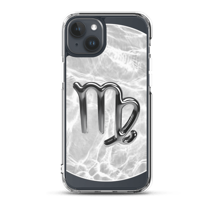 Zodiac Virgo Magsafe Clear iPhone Case with marble metallic design, blending style and protection.