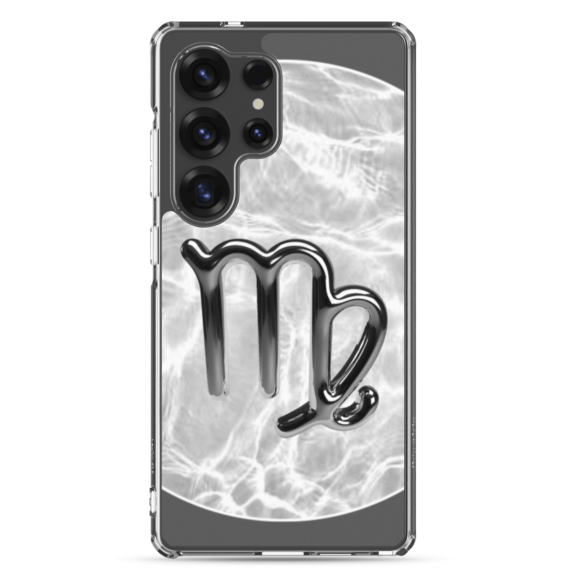 Zodiac Virgo Samsung phone case featuring a ripple marble design and an elegant Virgo symbol.