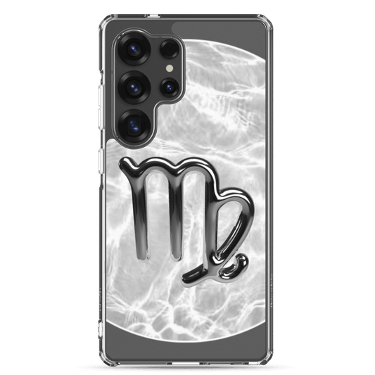 Zodiac Virgo Samsung phone case featuring a ripple marble design and an elegant Virgo symbol.